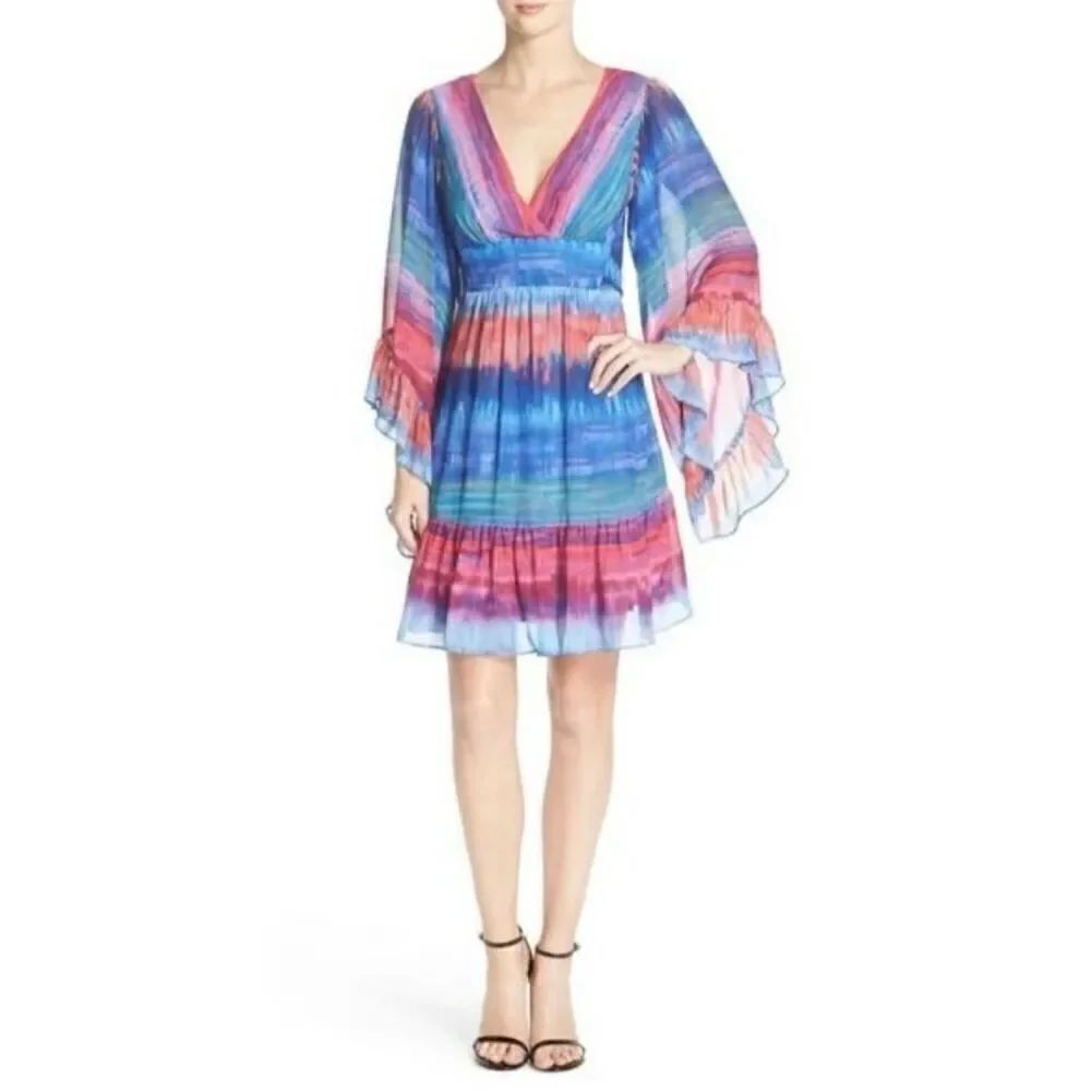 Betsey Johnson Women’s Stripe Rainbow Flutter Sleeve A-Line Mini Dress
